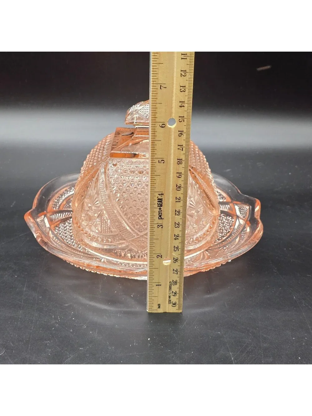 Vintage EAPG Massachusetts Pattern Pink Glass Covered Butter / Cheese Dish